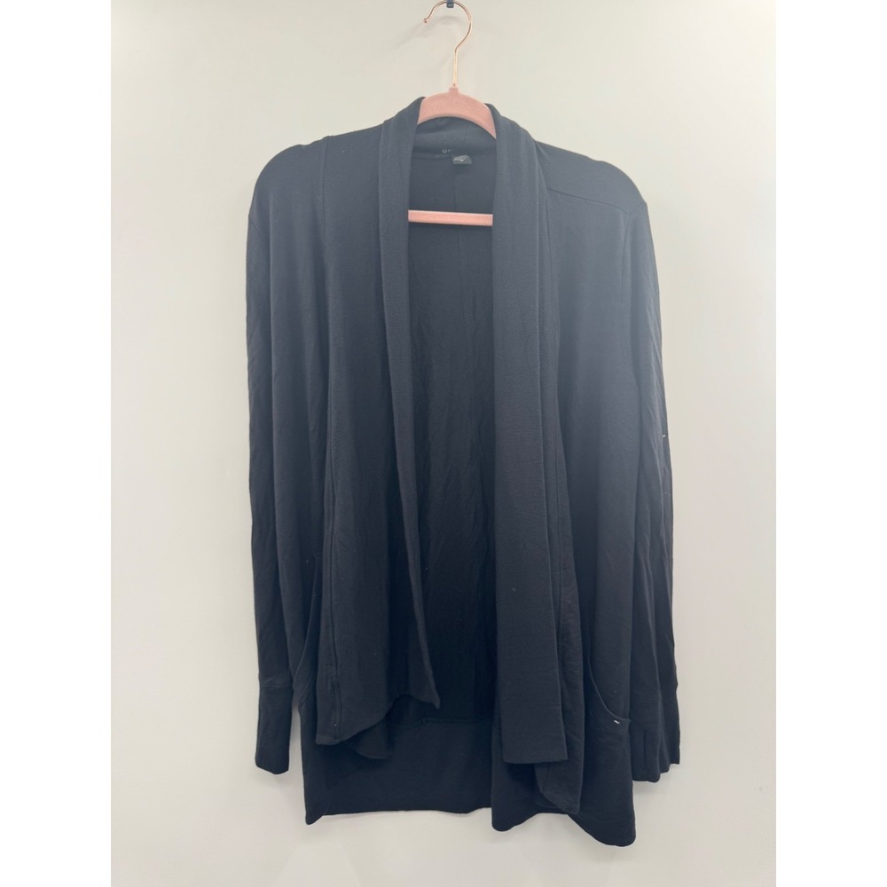 Athleta Pranayama Wrap Cardigan Womens Medium Black Knit Open Front Classic NWOT